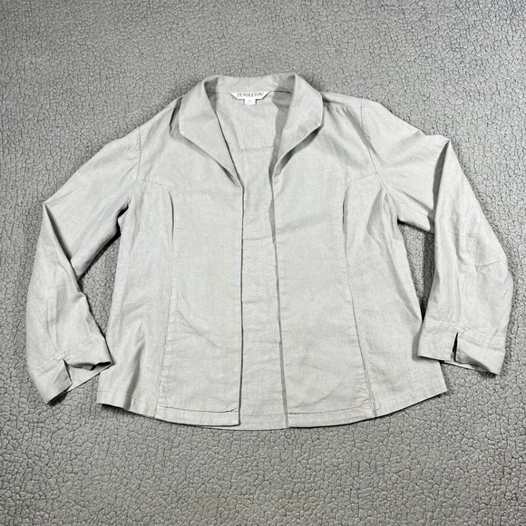 Pendleton Jackets & Blazers - Pendleton Blazer Women PM Linen Blend Open Front Gray Coastal Minimalist